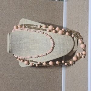 Vintage Retro Light Pink Peach Gold Beaded Statement Necklace Set